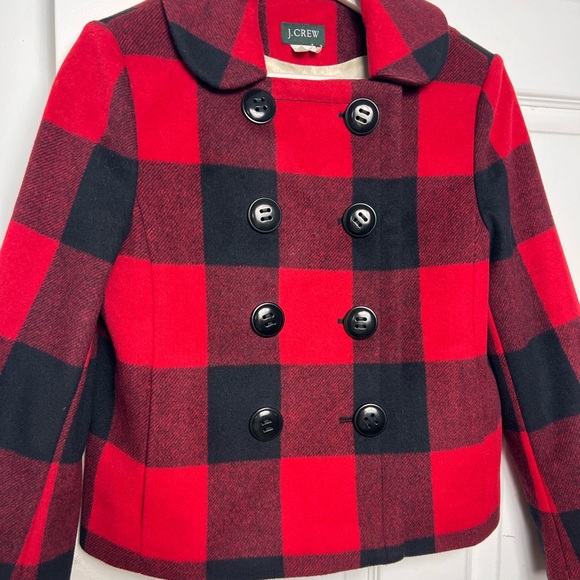 JCrew Buffalo Plaid Red and Black Wool Peacoat - Picture 3 of 7